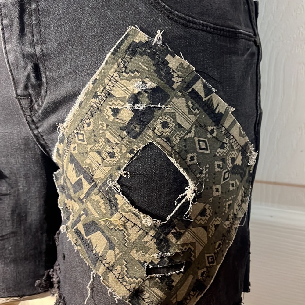 Upcycled Patchwork Black Refuge Black Jean Shorts - image 2